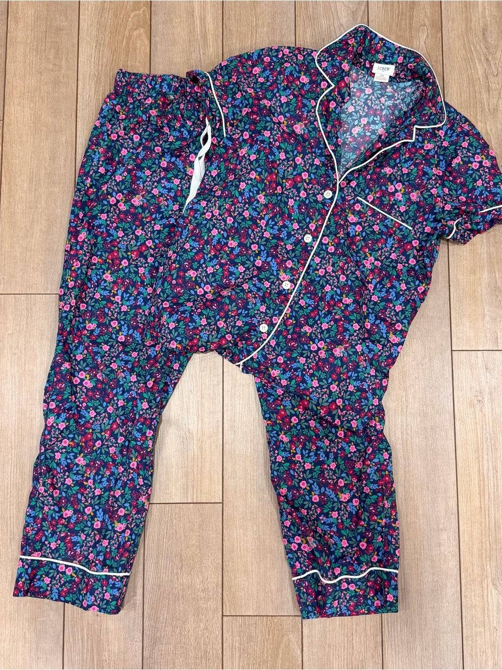 J. Crew Women’s Navy Floral Pajama Set with Pink & Teal Accents XS